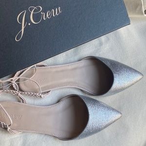 J. Crew Slingback Ankle Tie Glitter Flats NWT